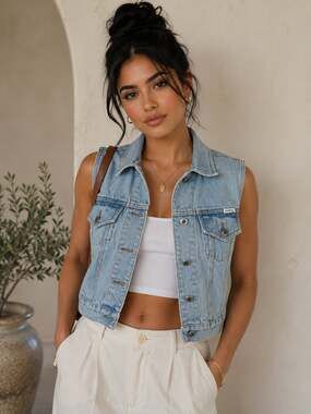 Bill Blass Vintage Light Wash Denim Button-Up Vest